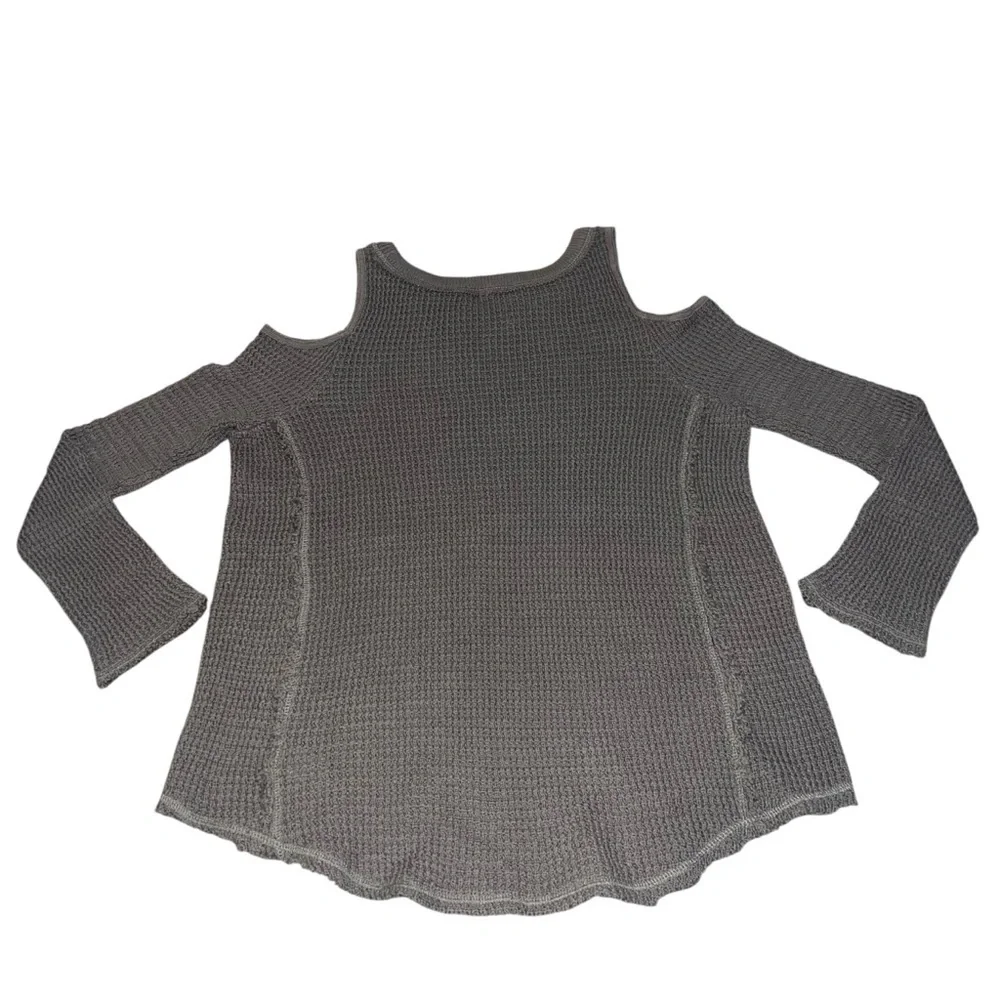 Free People Thermal Knit Sunrise Cold-Shoulder Waffle Knit Sweater Small Olive